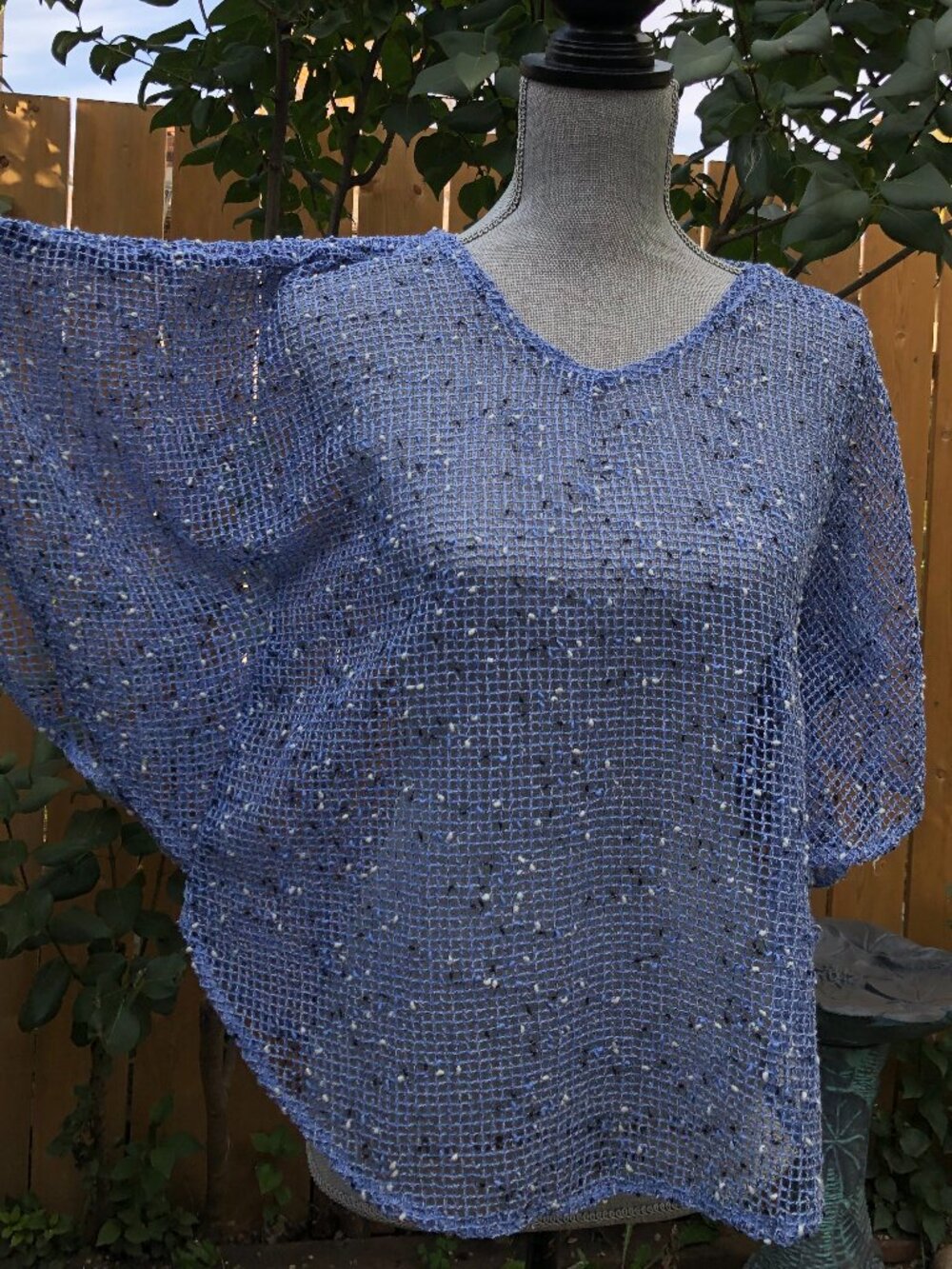Vintage Y2K Lulu-B Tropical Blue Marl Open-Knit Mesh Batwing Poncho Top